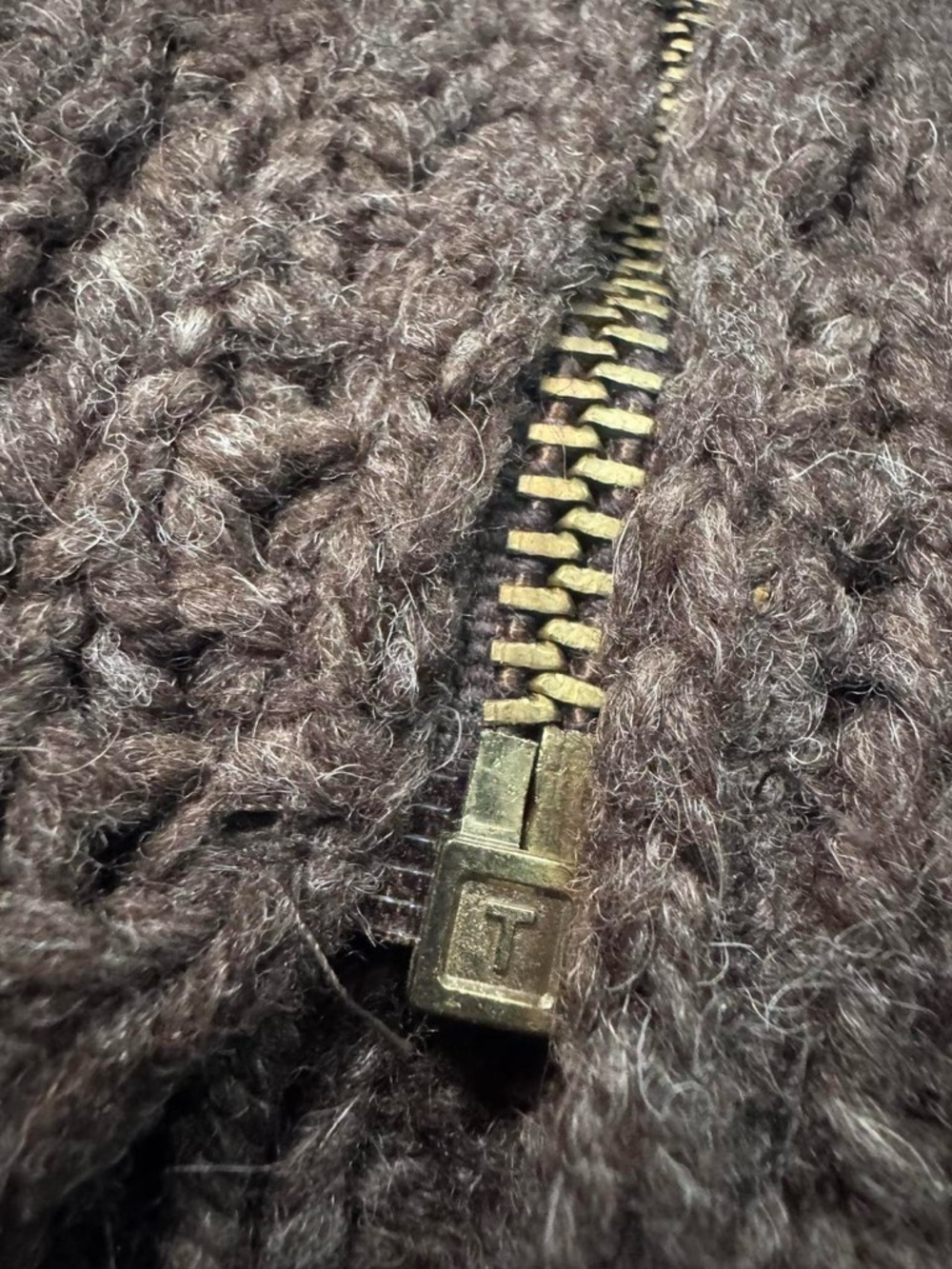 Vintage 50s/60s Talon zip heavy knit shawl collar wool cardigan sweater brown XL - Picture 3 of 6